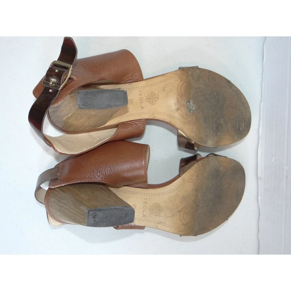 Isola Brown Leather and Metallic Bronze‎ Block Heel Sandals 6.5M 6318100